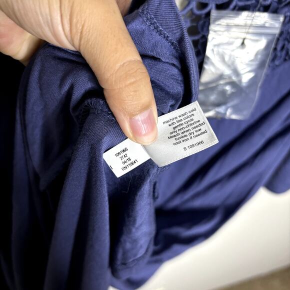 Lane Bryant Blue Crochet Neck Cold Shoulder Midi Shift Dress Sz 14/16 NWT - Picture 7 of 13